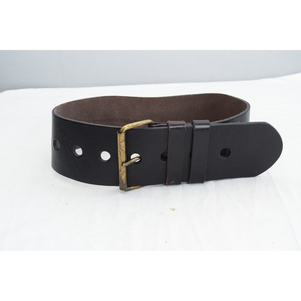 Linea Pelle Vintage Belt Small Black Leather Wide Contour Women Boho Art Brass